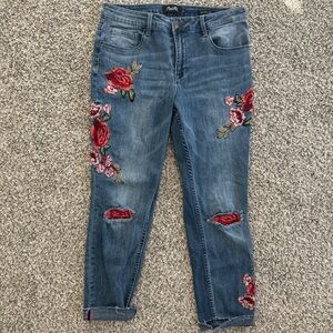 Nanette Lepore Blue Jeans with Red Floral Embroidery